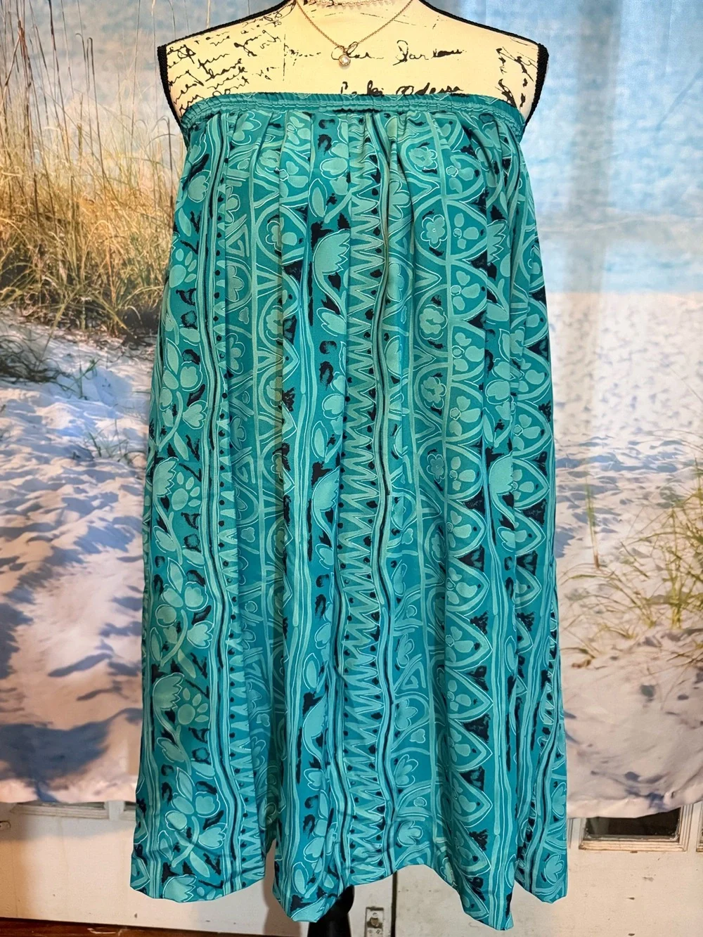Vintage 90s Leslie Fay Teal Floral-Print Maxi Skirt